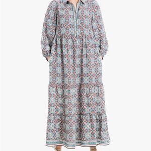Max Studio Light Blue and Coral Geometric Maxi Dress